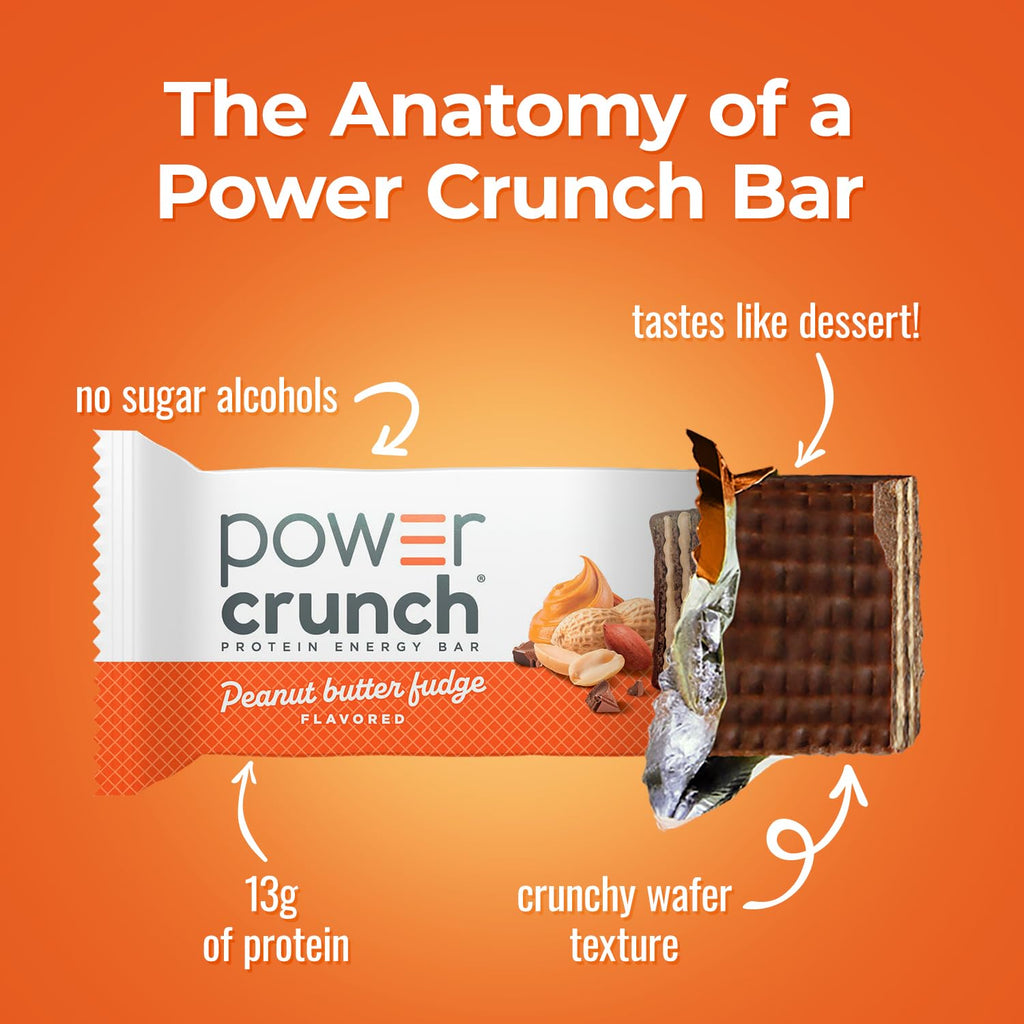 Power Crunch Protein Energy Wafer Bars, Peanut Butter Fudge, 1.4 Ounce (12 Count)