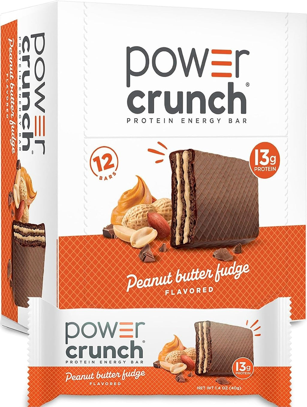 Power Crunch Protein Energy Wafer Bars, Peanut Butter Fudge, 1.4 Ounce (12 Count)