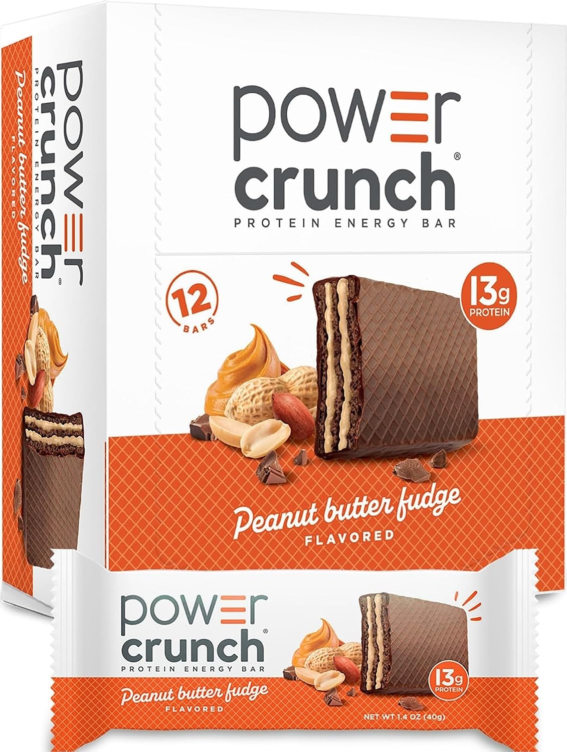 Power Crunch Protein Energy Wafer Bars, Peanut Butter Fudge, 1.4 Ounce (12 Count)