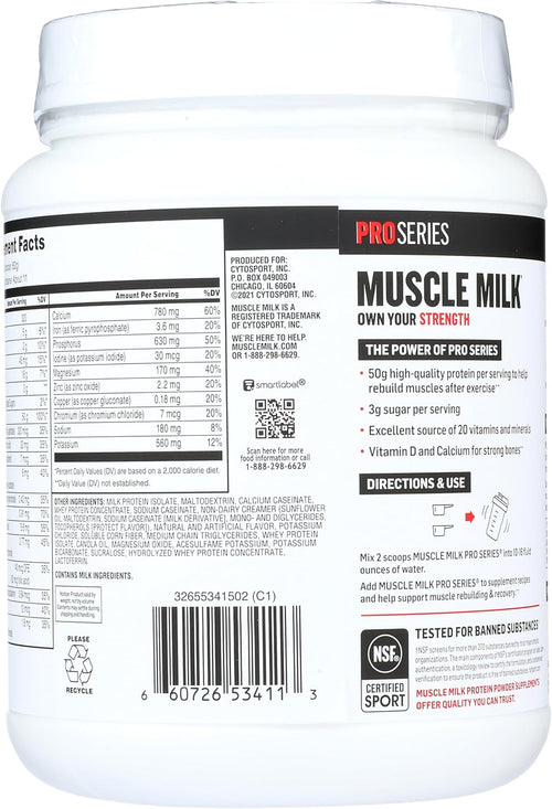 Muscle Milk Powder Pro Series, 50 Grams Protein, Intense Vanilla, 2 Pounds